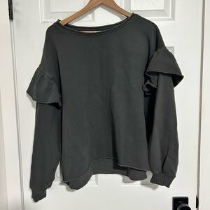 Aerie Black Ruffle Sleeve Sweatshirt